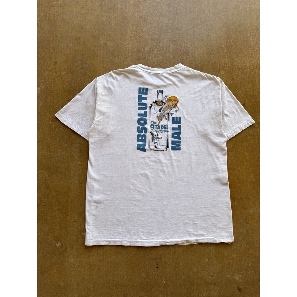 VTG 90s Citadel All Male Military College Absolute Vodka T-Shirt XL White USA